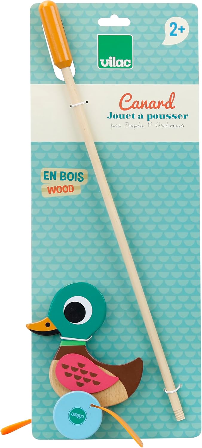 Vilac VIL7785 Push Ente, Mehrfarbig Ente Mehrfarbig, Ente Mehrfarbig