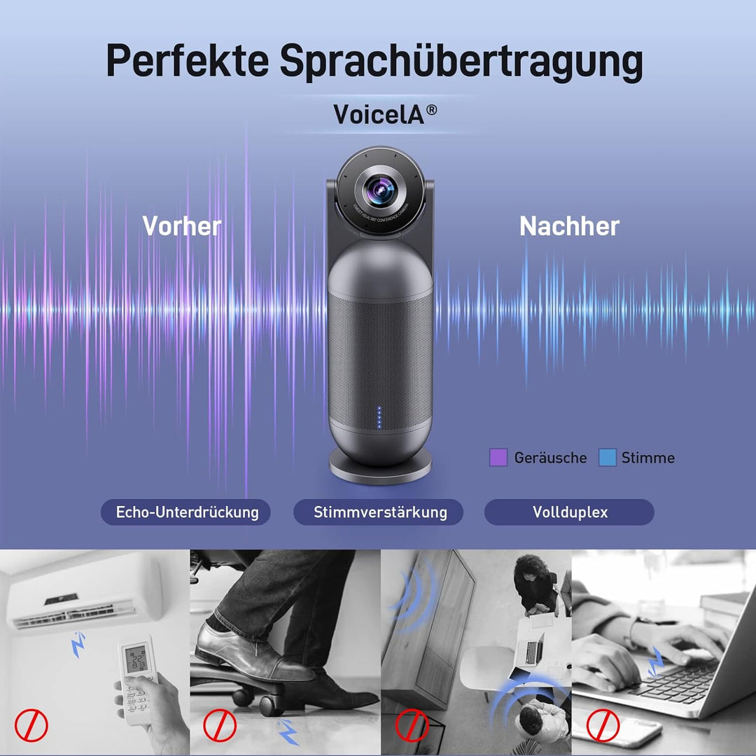 EMEET Videokonferenzkamera Meeting Capsule mit 1080P 360 Webcam 8 Mikrofonen Hi-Fi Lautsprecher, KI-