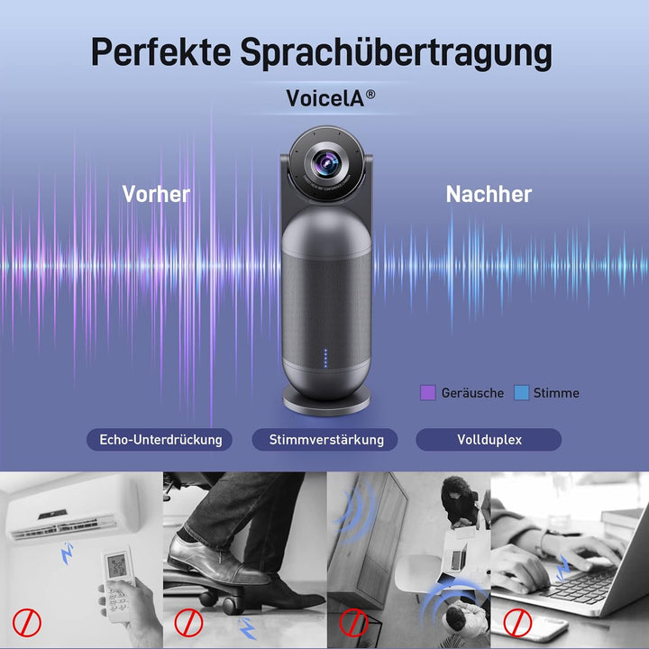 EMEET Videokonferenzkamera Meeting Capsule mit 1080P 360 Webcam 8 Mikrofonen Hi-Fi Lautsprecher, KI-