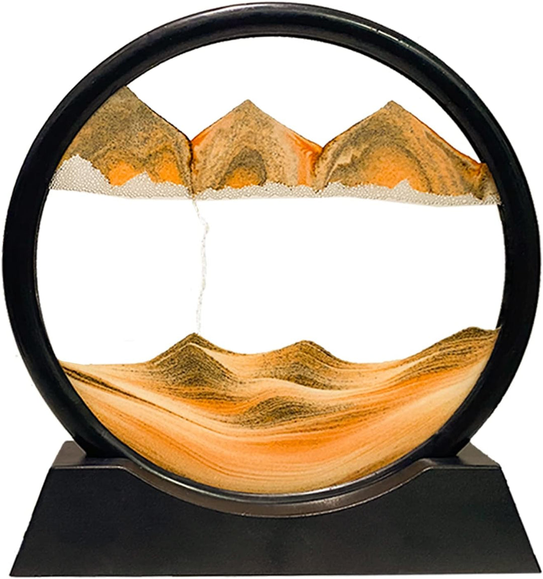 Yuomiker Dynamisch 3D Sandbilder zum Drehen, Fliessende Sandmalerei runder Glas Rahmen, Bewegtes San
