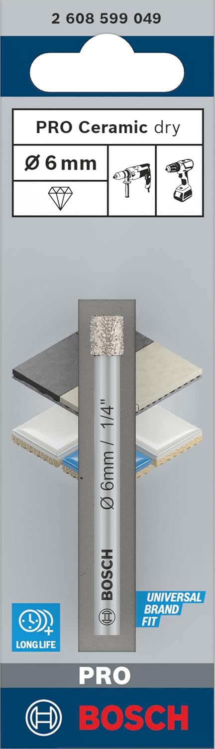 Bosch 1x PRO Ceramic Diamanttrockenbohrer für Zylinderschaft und Bohrmaschine/Schrauber (für Fliesen