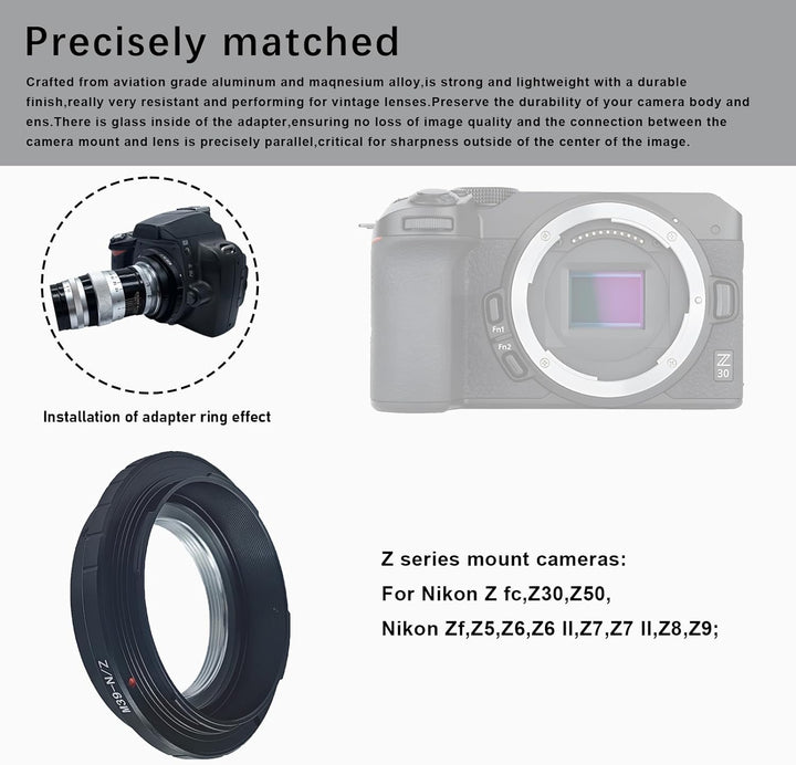M39-Niko Z Objektivadapter Adapterring,für Leica L39 M39 39mm Objektiv Kompatibel für Nikon Z 7 und