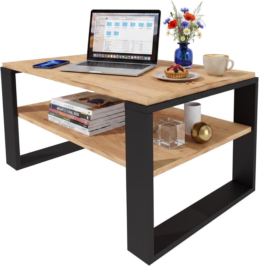 Couchtisch 91×51 cm – Wohnzimmertisch aus Holzwerkstoff, Stabiler & moderner Kaffeetisch mit zusätzl