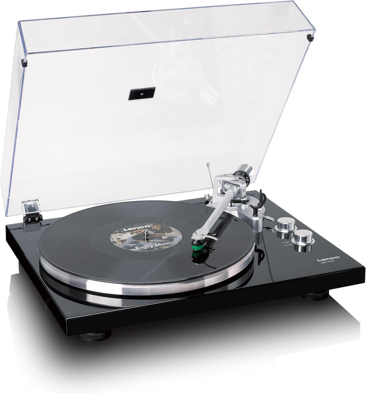 Lenco LBT-215BK - Plattenspieler mit Bluetooth® und einem Metall-Plattenteller, Tonarm und Gegengewi
