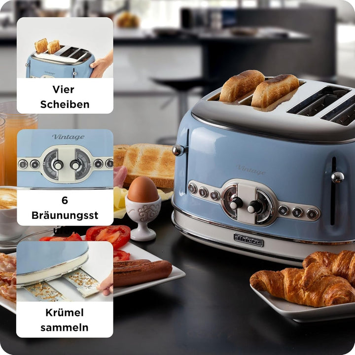 Ariete,156 Toaster im Vintage-Design für 4 Scheiben, 1600 W, 6 Toaststufen, aus lackiertem Edelstahl
