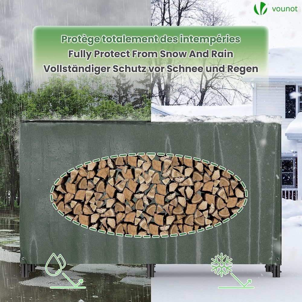 VOUNOT Kaminholzregal Aussen Metall, Brennholzregal Aussen, Feuerholzregal Outdoor mit wasserdichte
