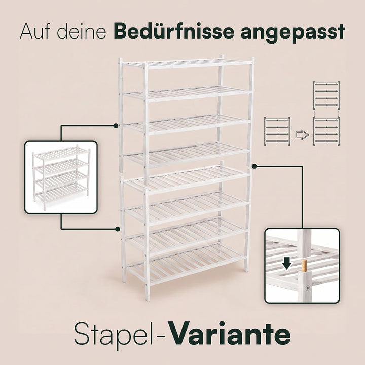 BAM BOO BOX - Schuhregal aus Bambus, Schuhablage mit 4 Ebenen, 68 x 28 x 64 cm, Erweiterbar Stapelba