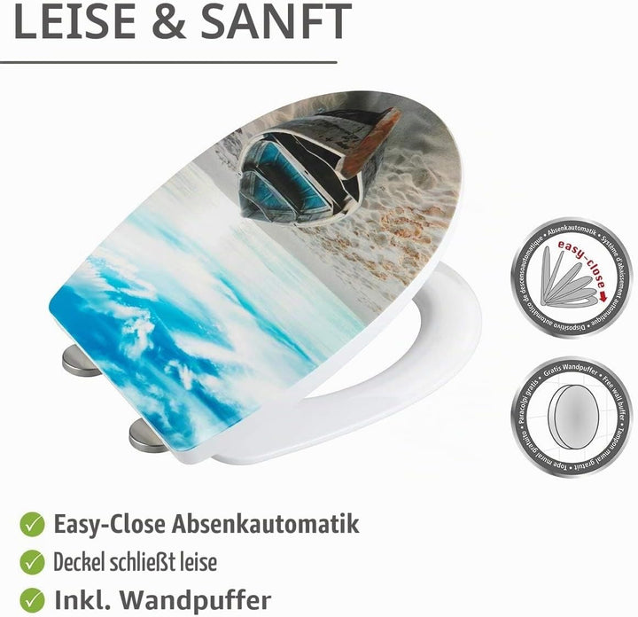 WENKO WC-Sitz Boat, High Gloss Oberfläche, Toilettendeckel mit Absenkautomatik aus bruchstabilem The