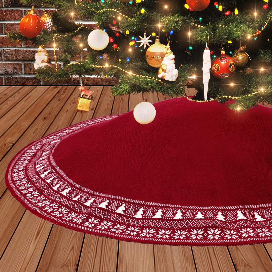 Dremisland Grosse Weihnachtsbaum Rock, 122cm Gestrickter Weihnachtsbaumdecke, Schneeflocken Baum Roc