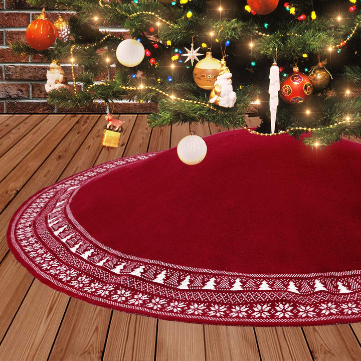 Dremisland Grosse Weihnachtsbaum Rock, 122cm Gestrickter Weihnachtsbaumdecke, Schneeflocken Baum Roc