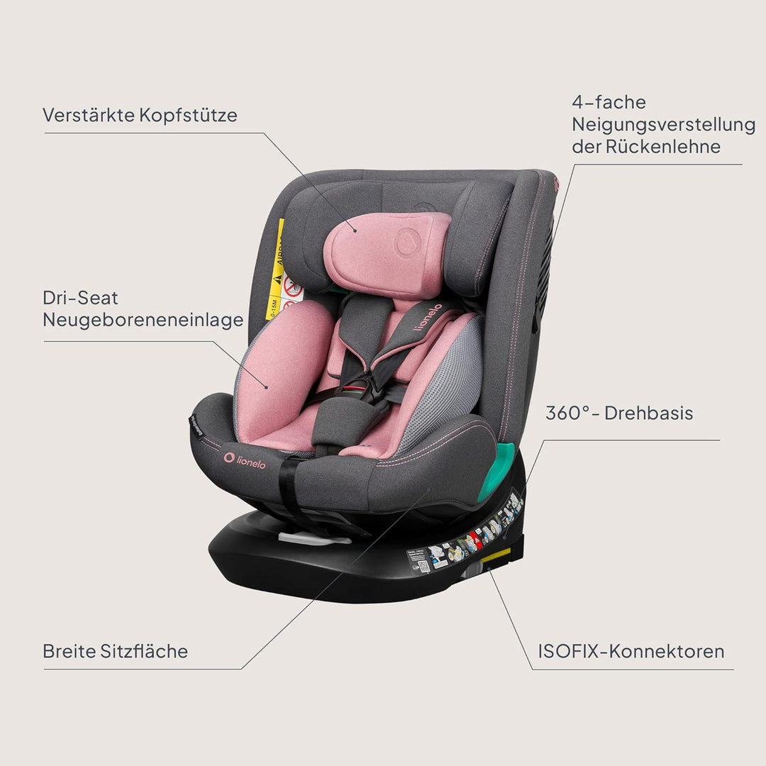 Lionelo Bastiaan i-Size One 360o drehbarer Autositz für Kinder von 40-150 cm, Montage in Fahrtrichtu