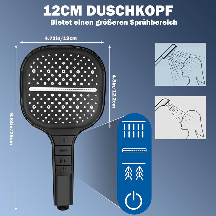 Duschkopf mit Schlauch 7 Strahlarten Handbrause Dusche Wassersparend, 1.5m Schlauch, 13cm Gross, Ant