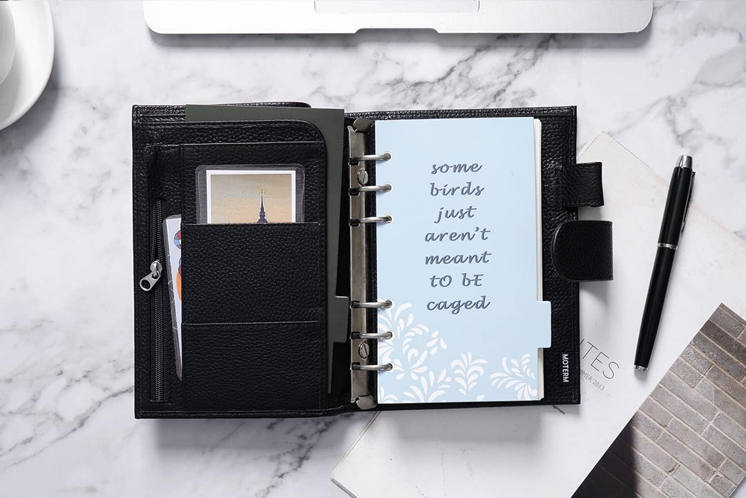 Moterm Personal Regular Ringe Planer - Echtes Leder Binder Organizer (25mm Ring, Kiesel-Schwarz), Ki