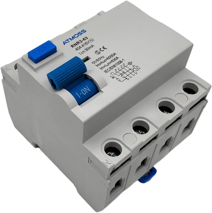 RASMACOR | Schutzschalter 4 Polig 40A | Fehlerstrom-Schutzschalter 4P 40A 30MA | Typ A 30MA | 40/4/0