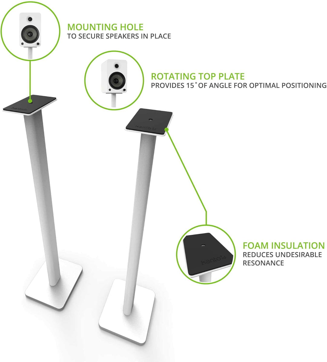 Kanto SP32PLW 32" Speaker Floor Stands | Designed for Medium to Large Bookshelf Speakers | Heavy Ste