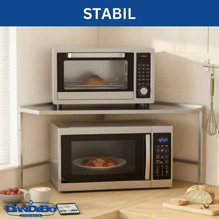 DanDiBo Mikrowellenregal Eckregal Küche Stehend Arbeitsplatte 72x72 cm Edelstahl 2 Stufig 96690 Mikr