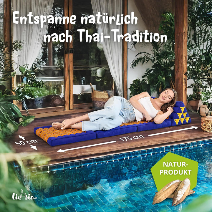 livasia Thaikissen mit 3 Auflagen, Dreieckskissen mit Klappmatratze, Keilkissen Kapok, Rückenkissen