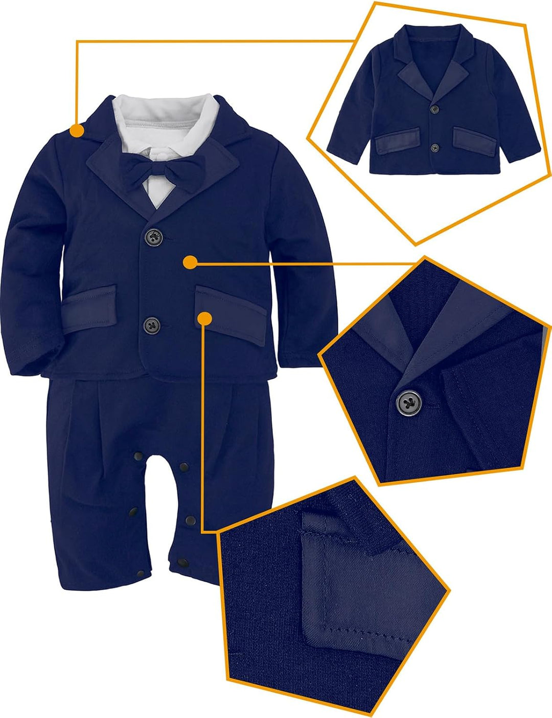 Baby Junge Gentleman Strampler, 2pcs Anzug Set Hochzeit Outfit mit Mantel, 6-24 Monate, Marineblau
