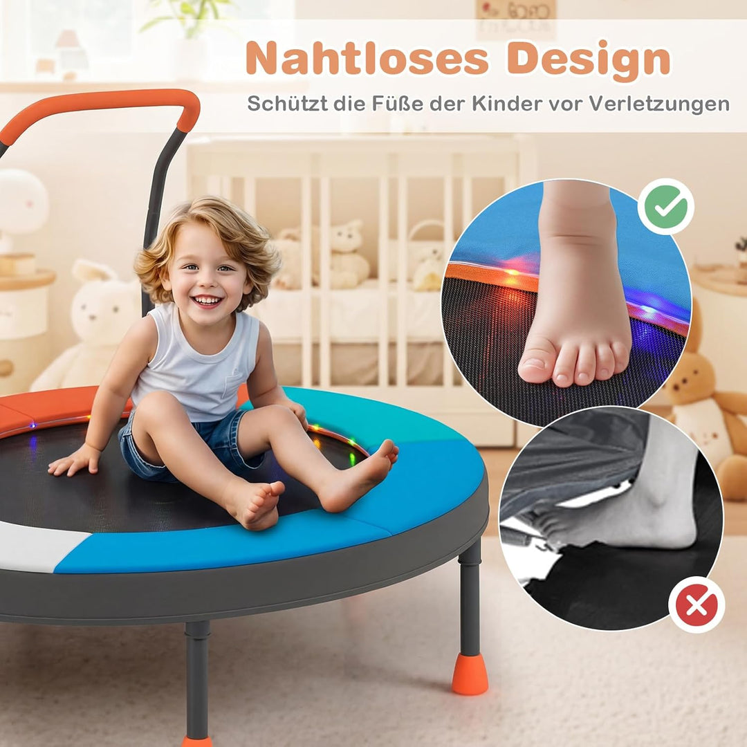 COSTWAY Ø90 cm Kinder Trampolin, Minitrampolin faltbar mit LED Beleuchtung, Fitness Trampolin Indoor