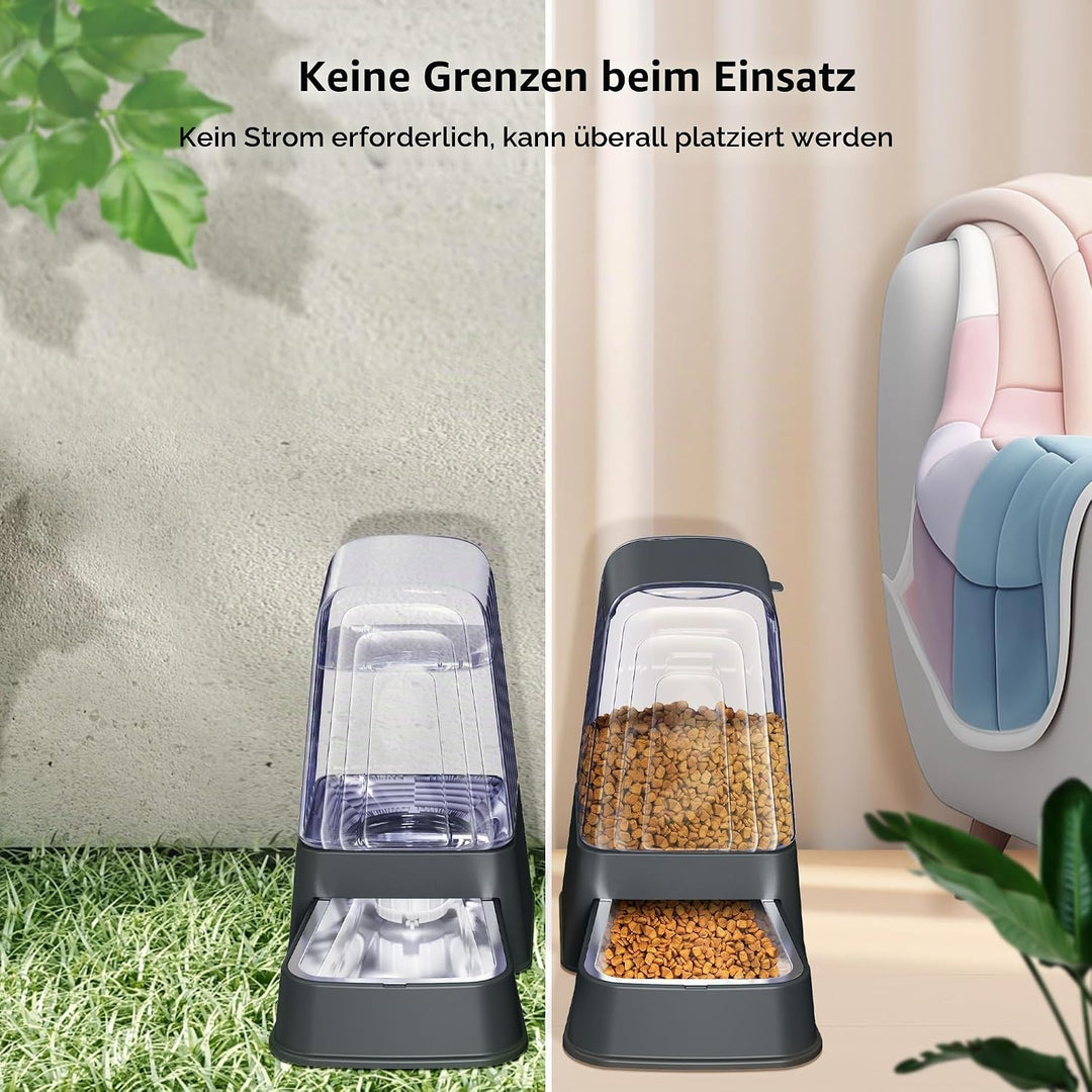 Hipidog Automatisches Futter- und Wasserspender-Set für Hunde und Katzen, mit Edelstahlnäpfen, Schwe