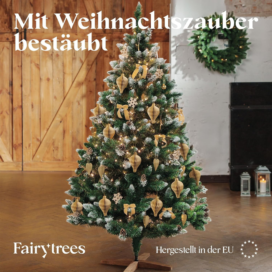 FairyTrees Weihnachtsbaum künstlich 180cm Kiefer mit Christbaum Holzständer | Tannenbaum künstlich m