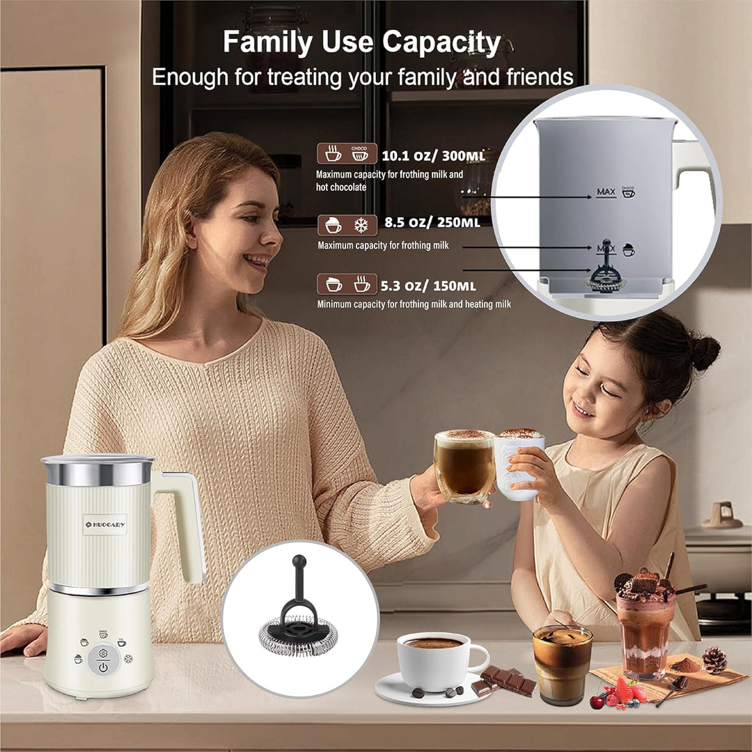 Milchaufschäumer Elektrisch 5-in-1, Milchschäumer Spülmaschinenfest mit Kakao Funktion für heisser S