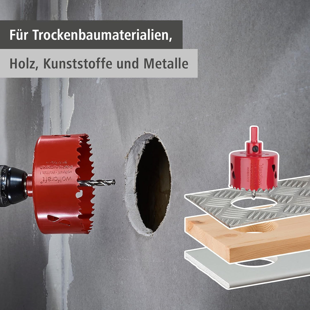 wolfcraft Bi-Metall-Lochsäge I 5497000 I Für Trockenbaumaterialien, Holz, Kunststoffe und Metalle, S