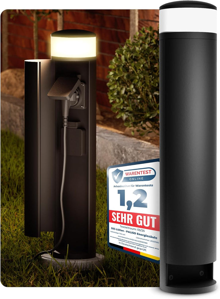 SSC-LUXon PALISO Design Lichtsäule Garten mit 2x Steckdosen für Aussen - Aussenstehlampe Pollerleuch