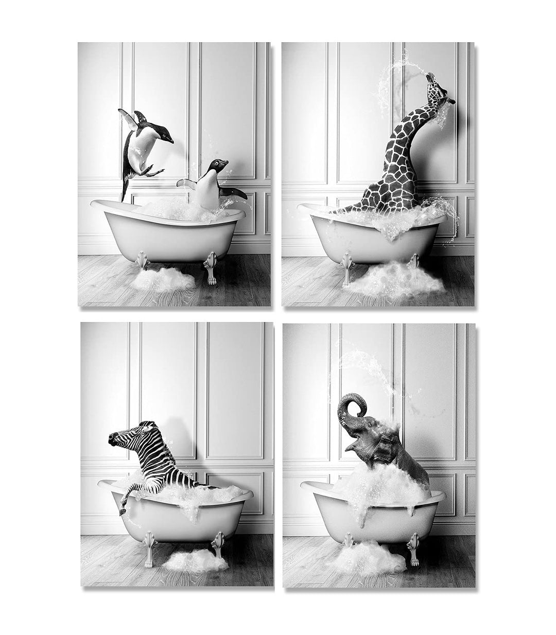 JingHengone Tier Schwarz Weiss Wand Kunst Drucke Elefant Zebra Pinguine Giraffe Badewanne Leinwand M