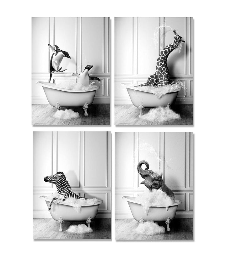 JingHengone Tier Schwarz Weiss Wand Kunst Drucke Elefant Zebra Pinguine Giraffe Badewanne Leinwand M