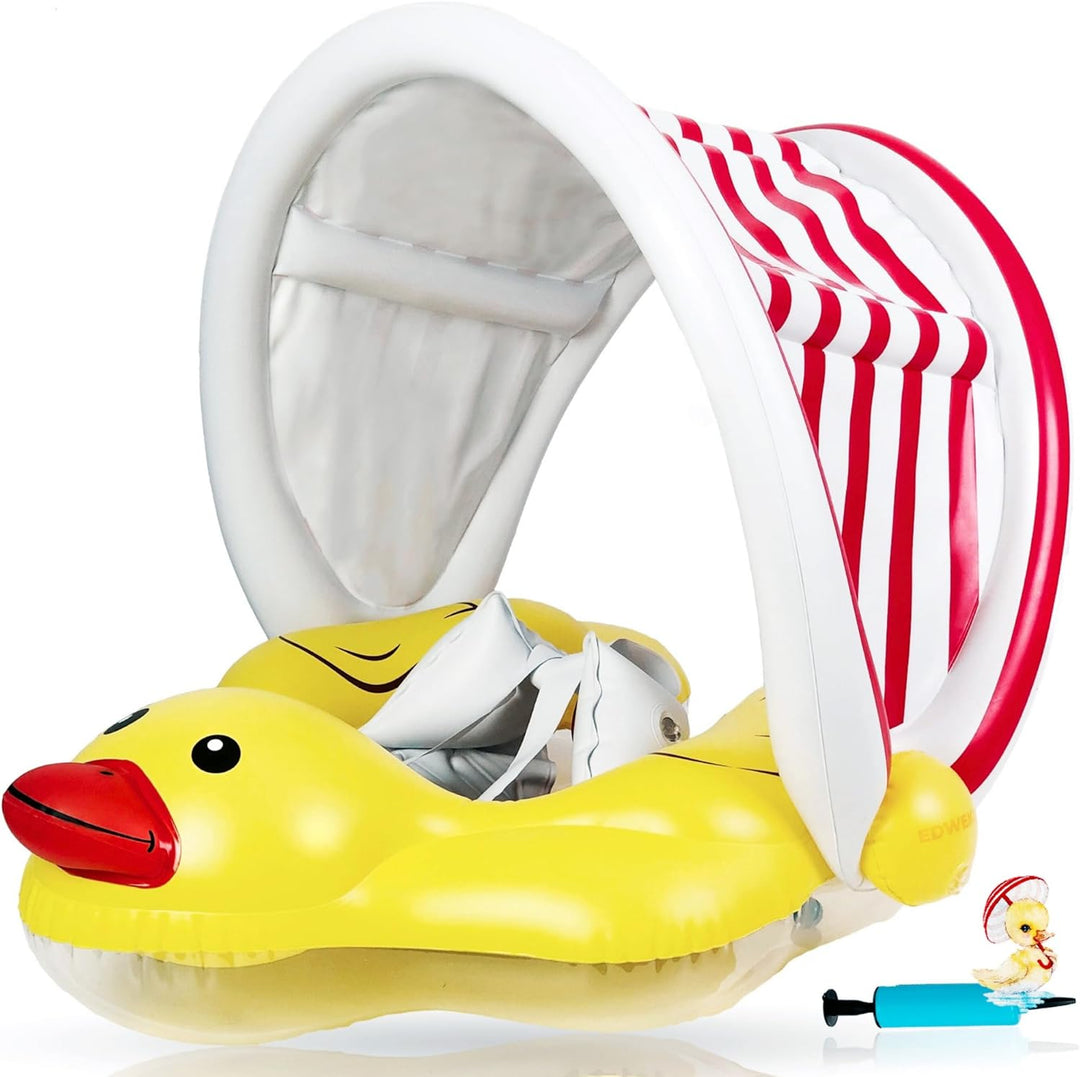 EDWEKIN® Einzigartiger Baby Schwimmtrainer mit abnehmbarem Sonnendach, Ente Schwimmring Baby, Baby S