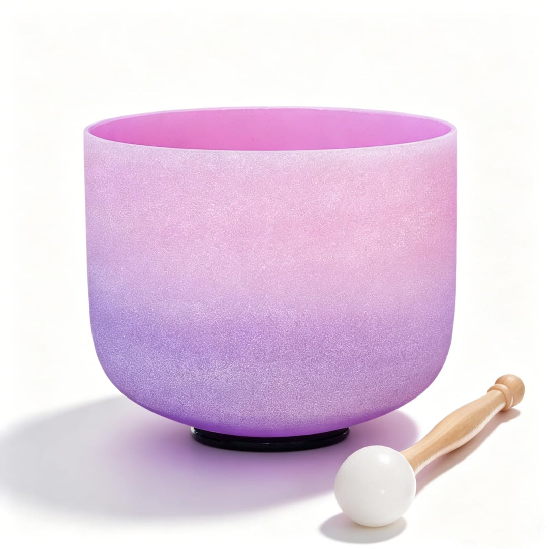 432hz Kristall Klangschale Pink-Purple Farbe F Note Heart Chakra Frosted Crystal Singing Bowl 8 Zoll