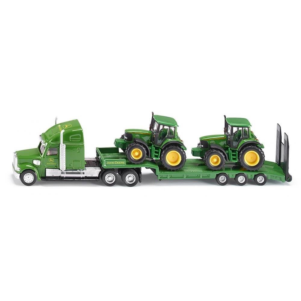 siku 1837, Tieflader mit 2 John Deere Traktoren, 1:87, Metall/Kunststoff, Grün, Klappbare Heckklappe