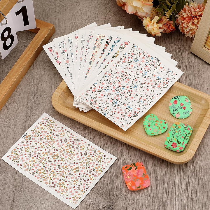 craspire 16 Stil Blumen-Ton-Transferpapier Für Polymer-Ton, Blumen-Transferblätter, Boho-Retro-Wasse