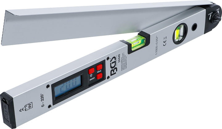 BGS 50440 | Digitaler LCD-Winkelmesser mit Wasserwaage | 450 mm | Winkelschmiege mit Feststellfunkti