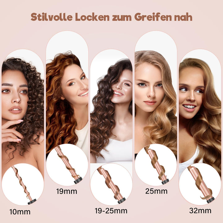 5-in-1 Lockenstab-Set - Wellenlockenstab - Geeignet für alle Haartypen, Keramikmaterial, schnelles A