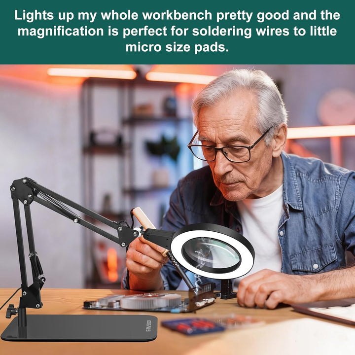 Lupe mit Licht und Ständer, Touch-Steuerung, 2-in-1 LED Lupenleuchte, Schreibtischlampe mit grossem