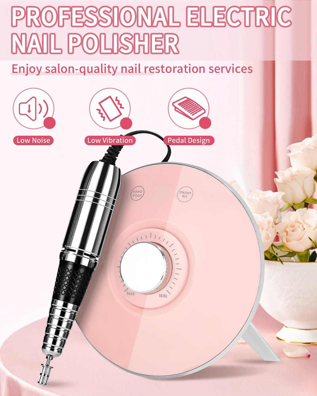 Nagelschleifer 45000 U/min, 6 in 1, Profi-Nagelfräser mit Pedal/Touch-Modus