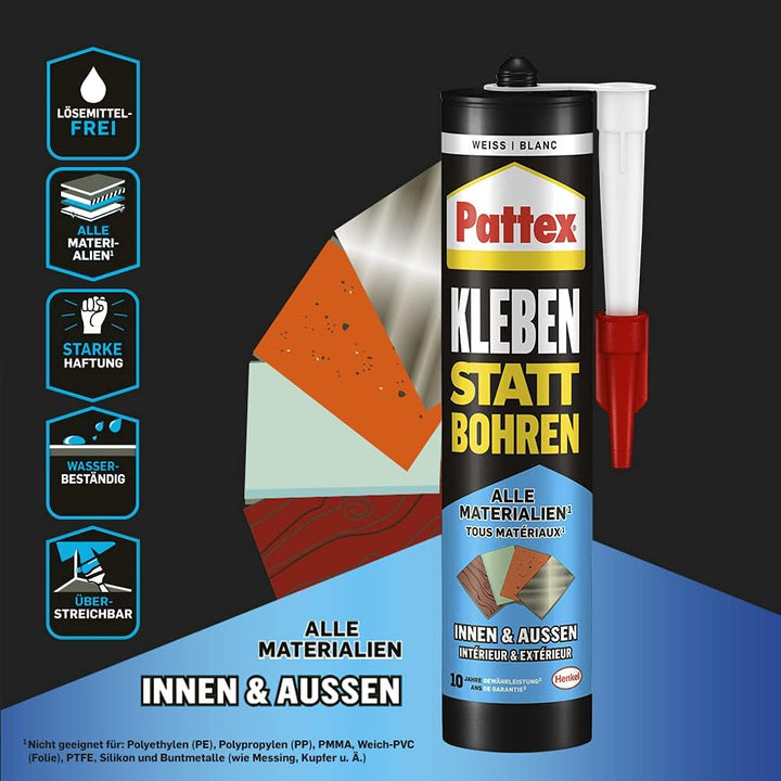 Pattex Kleben statt Bohren Innen & Aussen, Montagekleber & Baukleber für innen & aussen, starker Kle