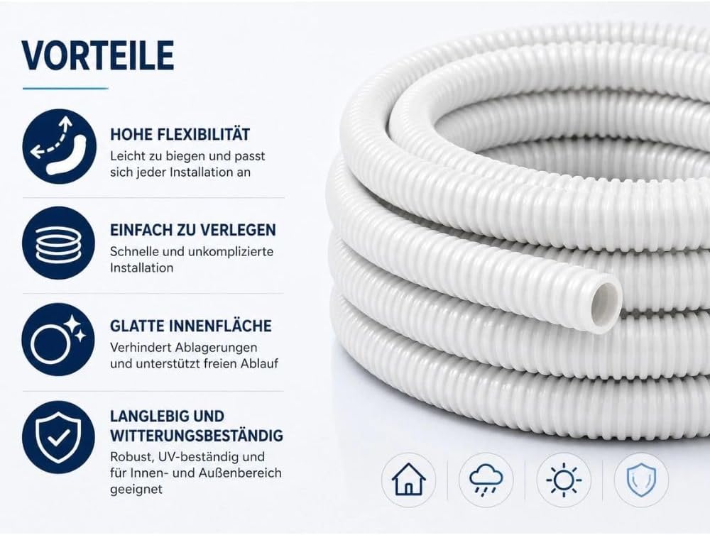 Kondensatschlauch Ø 16 mm für Klimaanlage – Flexibler PVC Ablaufschlauch für Kondenswasser, Split-Kl