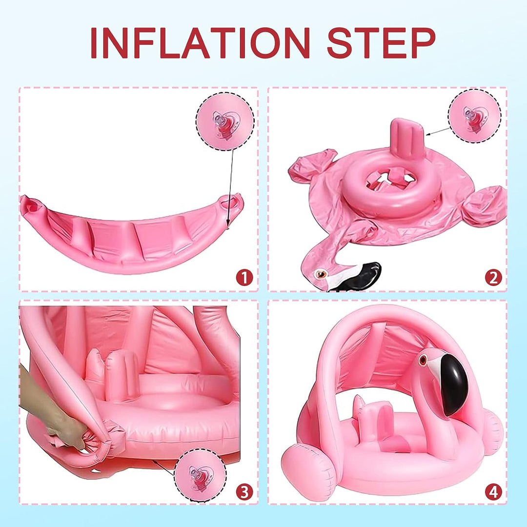 Yisscen Baby Schwimmring, Schwimmring Flamingo, Baby schwimmring mit Sonnenschutz, Baby Pool Schwimm
