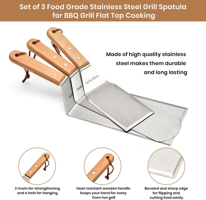 Onlyfire Grillspachtel Plancha Kit – Edelstahl-Grillspachtel , Schaber und Gusseisen-Grillpresse für
