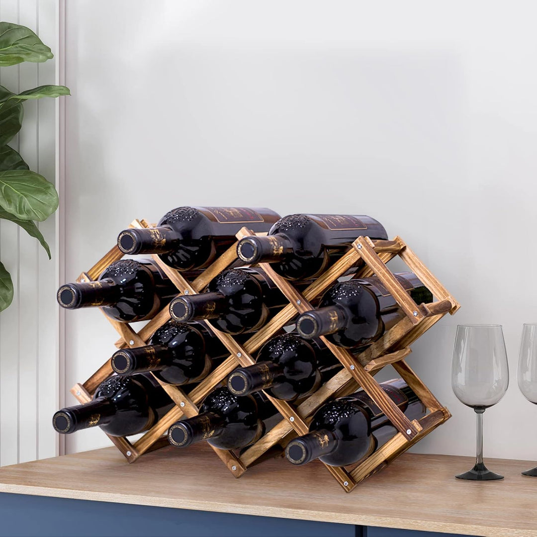 Weinregal Holz Klappbar, Faltbar Getränkeregal Holz, Zusammenklappbarer Flaschenhalter aus Holz für