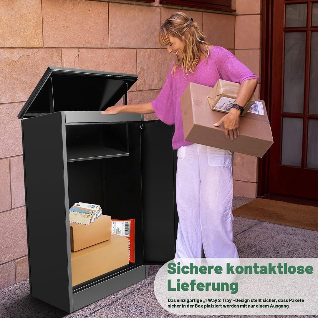 Paketkasten für den Aussenbereich - Abschliessbarer schwarzer Paketkasten aus Metall, diebstahlsiche