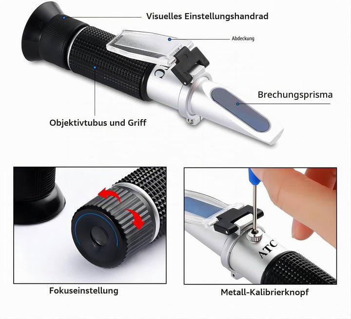 Winegrower Refractometer, 0-32 Brix, 0-140 Oechsle, 0-27 KMW, Automatische Temperaturkompensation (A