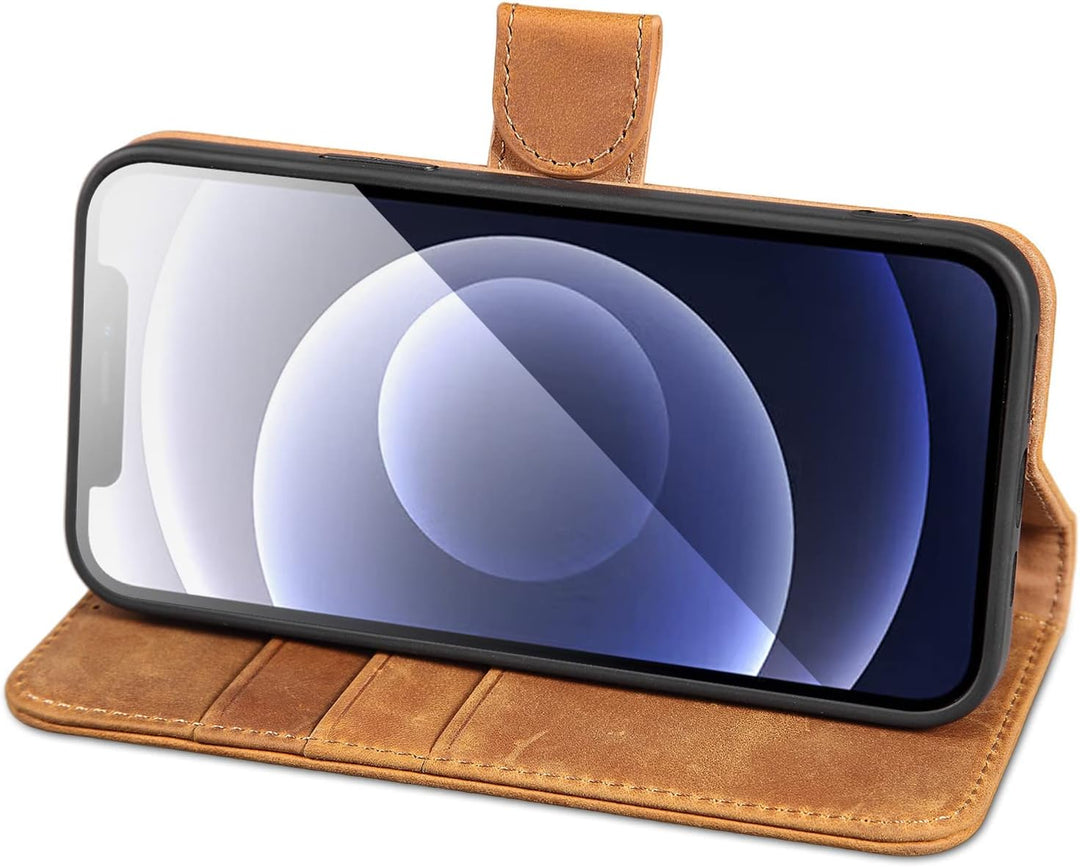 LENSUN Echtleder Hülle für iPhone 12, iPhone 12 Pro 5G Handyhülle [Echtes Leder][Magnetverschluss][R