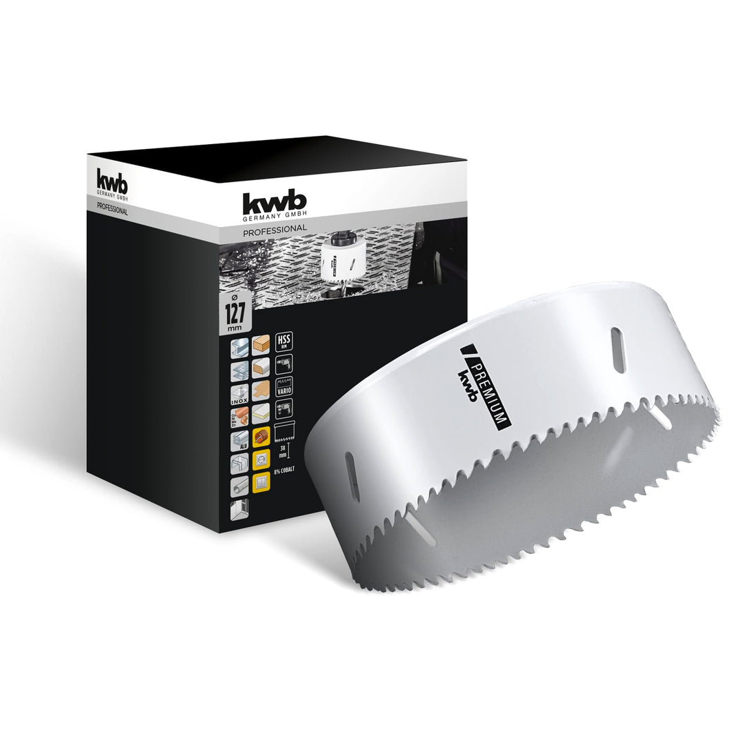 kwb HSS Bi-Metall-Lochsäge Ø 127 mm, 8% kobaltlegiert mit progressiver Vario-Zahnung und hoher Präzi