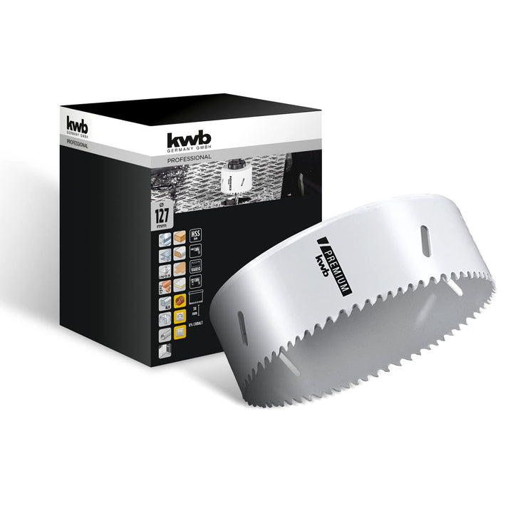 kwb HSS Bi-Metall-Lochsäge Ø 127 mm, 8% kobaltlegiert mit progressiver Vario-Zahnung und hoher Präzi