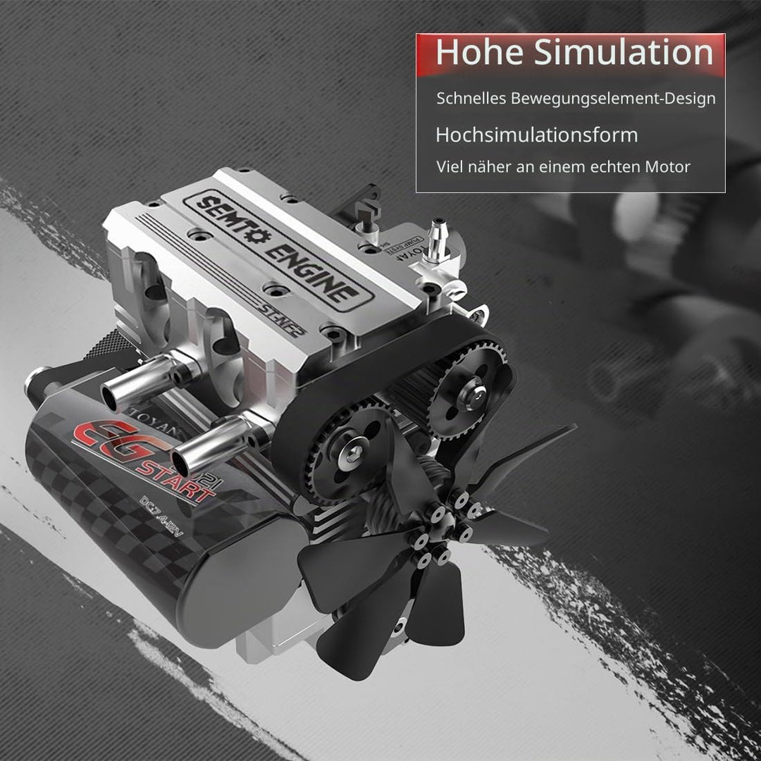 GUANYAN SEMTO Engine Mini Metall Motor mit Motor Starter Kit, Inline Zweizylinder Viertakt Nitro-Mot