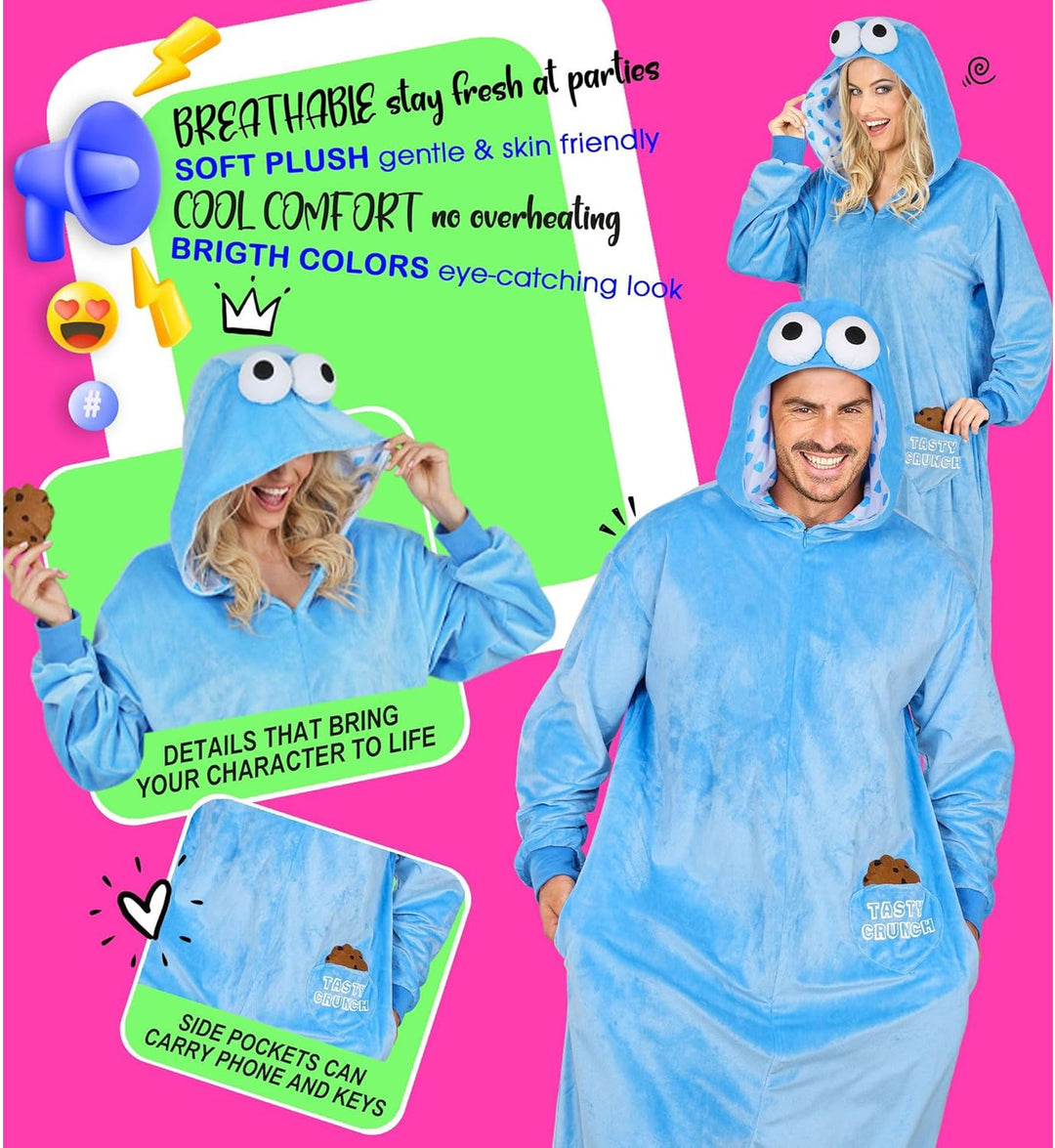 W WIDMANN MILANO Party Fashion - Tier Overall für Erwachsene, weicher Plüsch Jumpsuit mit Kapuze, Ti